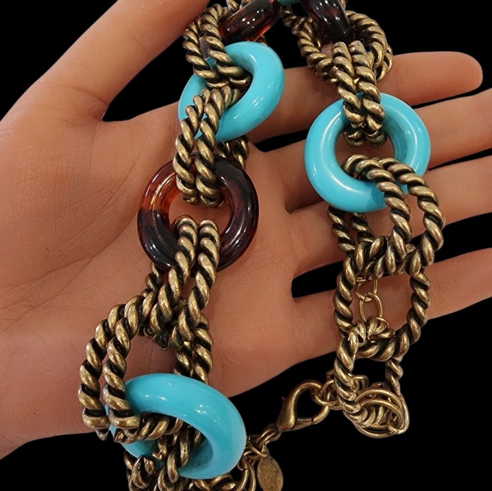 Chico's necklace chunky necklace boho open link turquoise brown - Picture 9 of 15